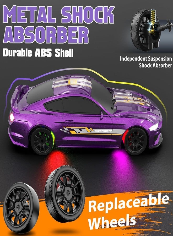 FEXXA سيارة سباق دريفت FEXXA بمقياس 1/43 تعمل بالتحكم عن بعد، مزودة بنظام جيروسكوب رباعي الدفع وجاهزة للانطلاق، نموذج سيارة صغيرة عالية السرعة (1:43 RC Drift Mustang-Purple) - Image 5